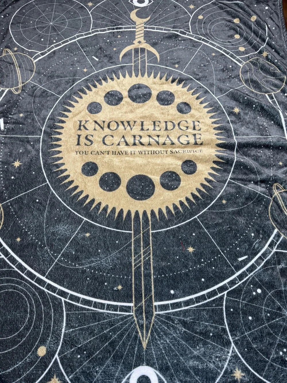 OwlCrate Knowledge Is Carnage Flannel Throw Blanket 40x50 Celestial Moon Stars